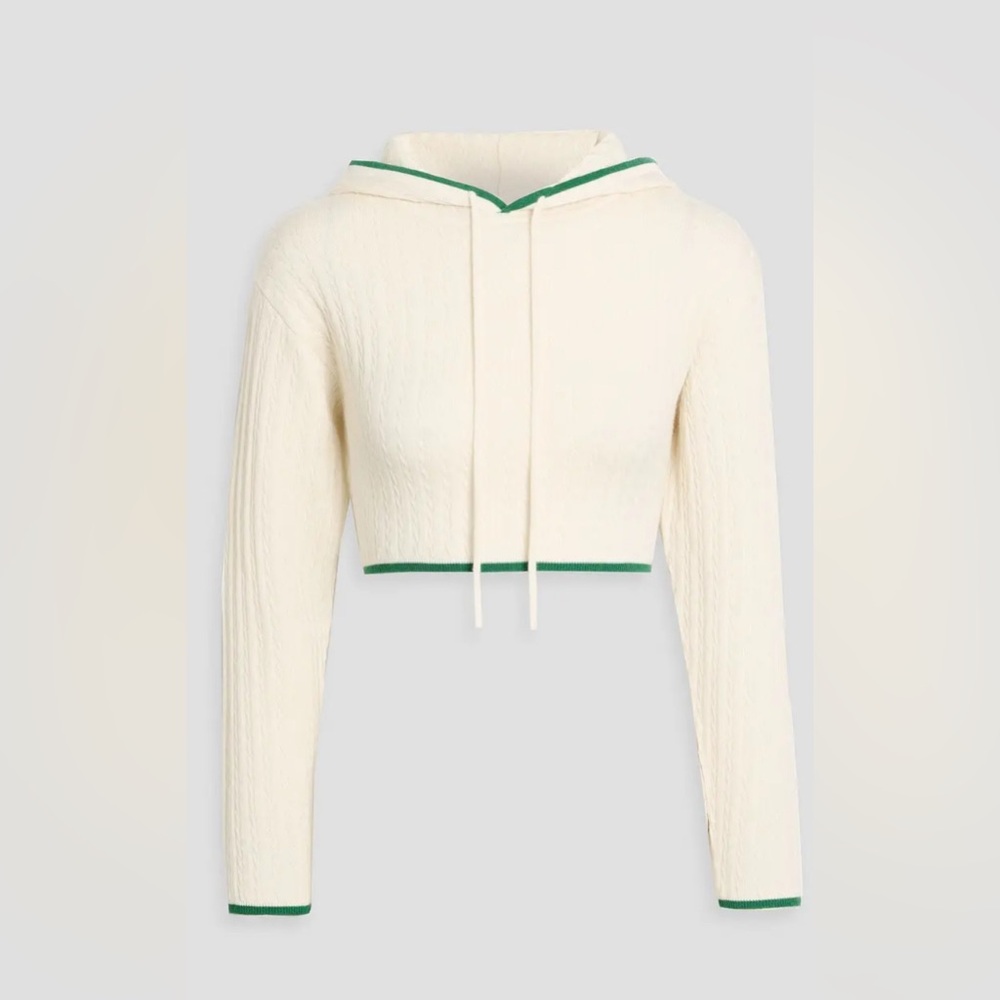 FRAME Cropped cable-knit cashmere and silk-blend hoodie XS